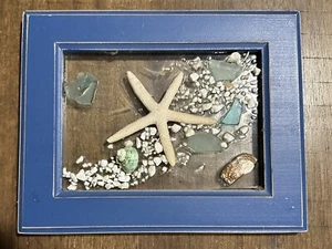Seashell Rocks Beach Ocean Epoxy Resin Art Wall 9.5”x7.5” Framed Hanging Decor - Picture 1 of 6