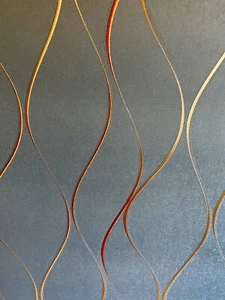 York Designer Series “Wavy Stripe” Wallpaper Dbl Roll Drk Teal/Gold NIP GORGEOUS - Picture 1 of 6