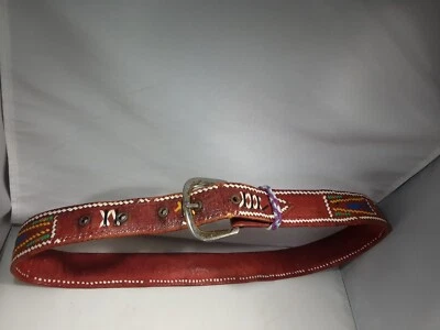 Ремень женский коричневый кожаный западная пряжка родной ковбой ацтеков хиппи племенной 38» - Изображение 1 из 4