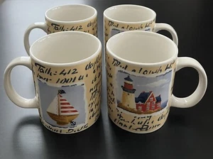 Set Of 4 Pair of Thomson Pottery "By The Sea" Lighthouse Nautical Mugs 10 oz - Picture 1 of 6