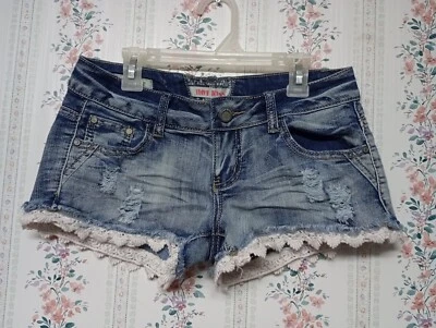 Womens Short Shorts 1 Booty Blue Jean Hot Kiss Cut offs Denim Button CiCi Short - Image 1 of 4