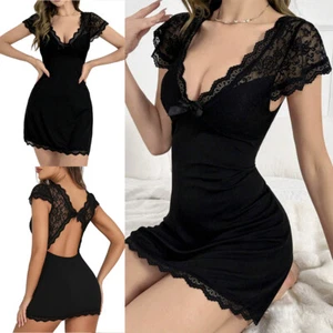 Mujeres Sexy Lencería Babydoll Prendas para dormir Encaje Mini Vestido Manga Corta Prendas para dormir EE. UU. - Imagen 1 de 60