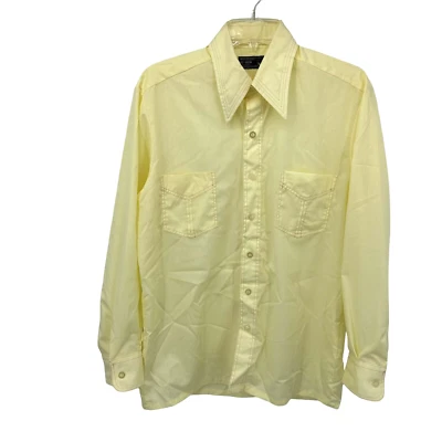 JC Penney MW Shirt Vtg No Iron Mens Long Sleeve Button Up Size M 15-15.5 Yellow - Image 1 of 4