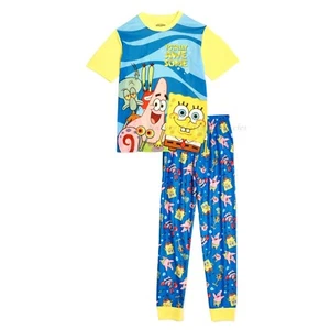 SpongeBob SquarePants Boys Pajamas Size 8 Short Sleeve Shirt Pants Set Girls NWT - Picture 1 of 3
