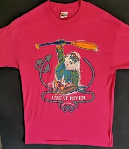 Vintage 80er Jahre Cheat River White Water Rafting Einzelstich T-Shirt Signal Tag L - Bild 1 von 7