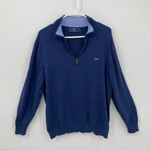Vineyard Vines Sweater Long Sleeve 1/4 Zip Solid Blue Logo Size L Mens - Picture 1 of 10
