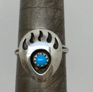 VTG Navajo Native American Sterling Silver Turquoise Bear Ring Size 6.5 17.3g - Picture 1 of 9