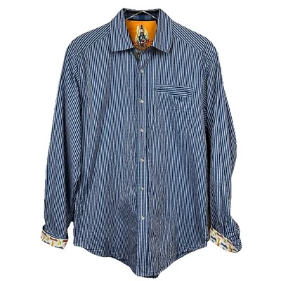 Camisa Robert Graham Brillante Para Hombres Talla L Azul Puño Abatible Coches Borde de Seda Informal Botón Foto 1 de 4