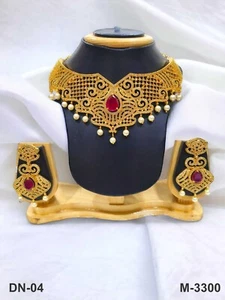 Indianerschmuck Halsreif Halskette Set traditionell vergoldet Hochzeit Party AD CZ - Bild 1 von 4