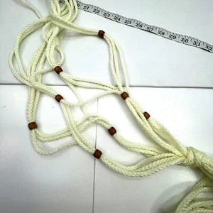 Vintage Ivory Rope beaded Boho macrame plant hanging holder with Wooden Beads - Picture 1 of 6