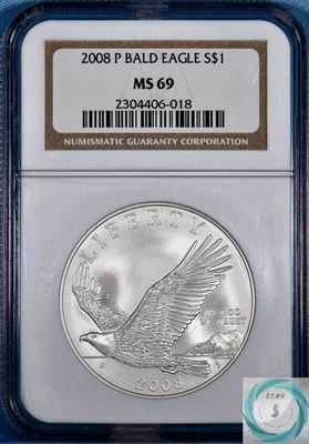 2008-P Bald Eagle Silver Dollar NGC MS 69 - Near Perfect & Cert Varies - Image 1 of 4