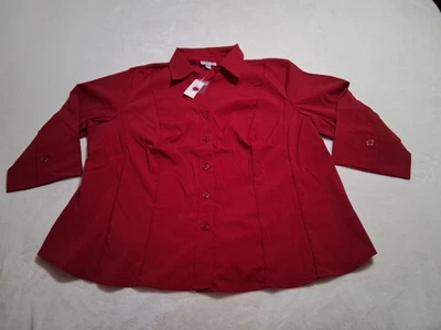 NWT Dressbarn Womens Red Collared Button Up 3/4 Sleeve Size 3X - Image 1 of 4