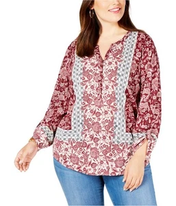Style & Co. Womens Floral Henley Blouse, Multicoloured, Plus Size, 3X - Picture 1 of 1
