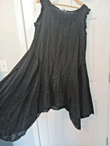 NWT TempoParis black linen dress embroider uneven sleeveless LAGENLOOK M/L Italy - Picture 1 of 11
