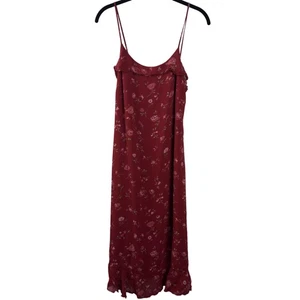 American Eagle Dress Women Size 6 Red Floral Spaghetti Strap Maxi Ruffle Hem Y2K - Picture 1 of 19