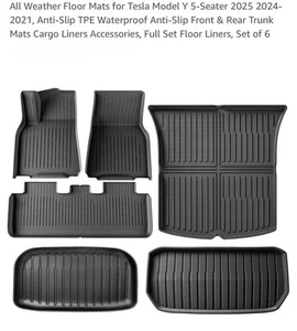 Tesla Model Y Floor Mats 5-Seater 2021-2025 Waterproof All Weather 6PCS Set - Picture 1 of 7