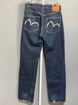 Jeans EVISU tamanho 31 NO1 especial preto selvedge branco gaivota design do Japão - Imagem 1 de 4