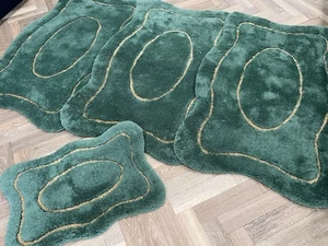 ROMANY GYPSY WASHABLES GERMAN MATS 30MM RUGS THICK SET OF 4 GREEN-GOLD SPARKLE - Picture 1 of 8