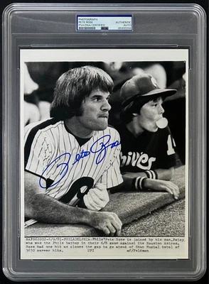 Pete Rose Signed 1981 Type 3 Photograph PSA/DNA Pete with Pete Rose Jr. Phillies - Image 1 of 3