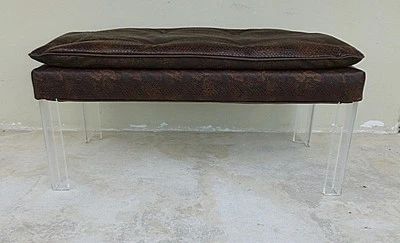 ДИКИЙ 70-Х МОД КОСМИЧЕСКОЙ ЭРЫ «ИСКУССТВЕННАЯ» ЗМЕИНАЯ КОЖА ЧЕХОЛ СКАМЕЙКА С ЖИРНЫЙ ЛЮЦИТ НОГИ - Изображение 1 из 4