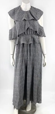 Maxi Vestido TOV Los Angeles Talla 38 (US 4) Negro Gris Volantes Hombro Descubierto NUEVO Foto 1 de 4