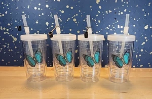 Vasos Tervis (Juego de 4) Mariposa Azul 16 oz con tapas y pajitas aisladas - Imagen 1 de 15