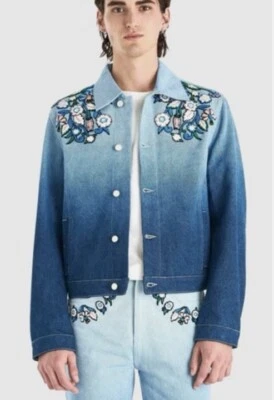 $2,995 NUEVO CON ETIQUETAS CASABLANCA Chaqueta Denim Gradiente Floral Bordado Índigo Talla L, XL Foto 1 de 4