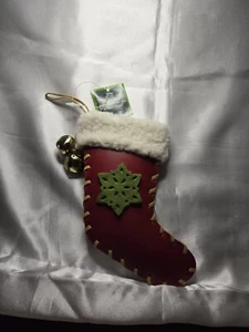 Saint Nicholas Square Christmas Stocking Ornament Faux Leather With Bells - Picture 1 of 4