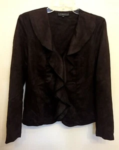 Elementz Women's Faux Suede Top Jacket Brown Lightweight Hooks Up Ruffle Size S - Picture 1 of 7