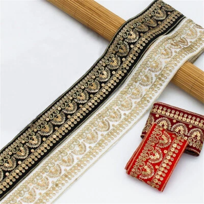 1 Yard Gold Bridal Lace beautifull Trim Sewing Craft Wedding Saree Lace Border - Image 1 of 4