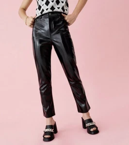 New Look Anne-Marie Shine On Black Vinyl Leather-Look Trousers 12 - Picture 1 of 6