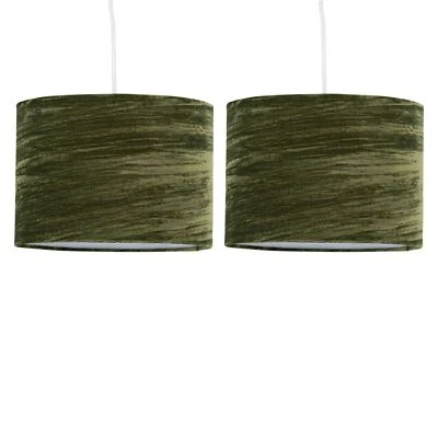 FIRSTCHOICELIGHTING Set of 2 Modern Green Crushed Velvet 25cm Easy Fit Ceiling Light Shade Pendants