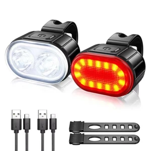 LED Bike Light Set: USB Rechargeable, Waterproof, Super Bright Front & Rear Ligh - Picture 1 of 15