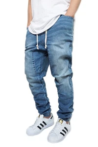 MEN'S INDIGO DROP CROTCH DENIM JOGGER PANTS S-5XL VICTORIOUS - Picture 1 of 4