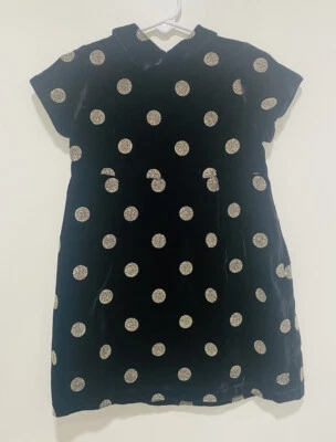 Vestido Bonpoint Niña Negro Terciopelo Cuello Con Lunares Dorados Talla 12 Foto 1 de 4