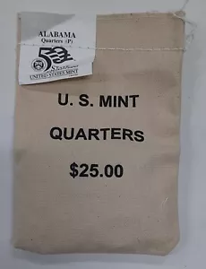 25 $ (100 UNC Münzen) 2003 Alabama - P State Quarter Original Mint genähte Tasche - Bild 1 von 3