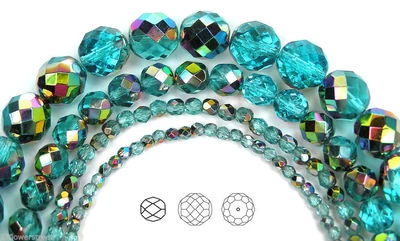 Czech Glass Fire Polished Round Faceted Beads blue Aqua Vitrail coated 16"strand - Image 1 of 4