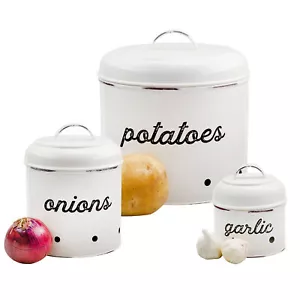 Set bianco smaltato patate, cipolle e aglio; Conservazione verdure - Foto 1 di 9