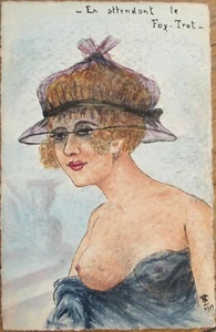 Risque 1919 Woman Hat Original Art Postcard Artist Signed Nude Hand Painted - Bild 1 von 2