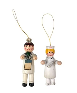 Vintage Wooden Doctor & Nurse Healthcare Workers Ornaments - Picture 1 of 2