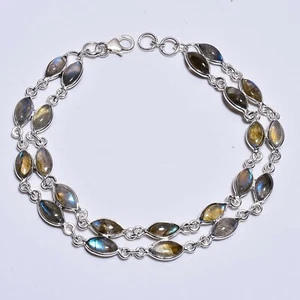 Sterling Silver Fine Jewelry Labradorite Gemstone Bracelet 23 cm - Picture 1 of 4