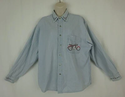 Camiseta Christine Alexander Motocicleta Cristales Denim Cambray Manga L ~ Petite M Foto 1 de 4