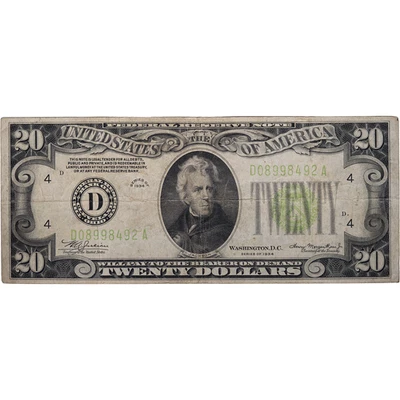 1934 $20 Green Seal Federal Reserve Note - Cleveland - Circulated - Image 1 of 2