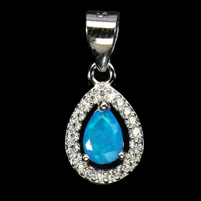 Colgante de plata de ley 925 pera ópalo azul 6x4 mm joyas de piedras preciosas naturales Foto 1 de 4