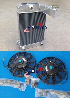 3 ROW ALUMINUM ALLOY RADIATOR TRIUMPH TR2/TR3/TR3A/TR3B MT + 2X FANS - Image 1 of 4