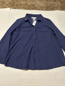 Nine West Damen Bluse mit Knopfleiste Navy Large Langarm Neu mit Etikett E206 - Bild 1 von 5