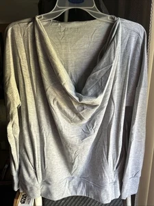 Jones New York Long Sleeve Blouse Gray Top Hooded Slouch Neck Size M - Picture 1 of 11