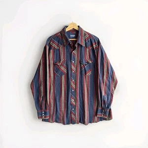Vintage Wrangler 90er Y2K Perlen Druckknopf Langarm gestreiftes Hemd Herren Größe 2XT - Bild 1 von 7