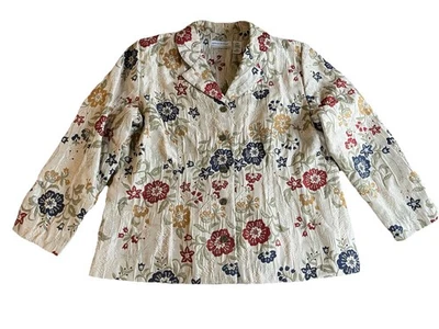 Chaqueta Alfred Dunner Mujer 20W Floral Bordada Beige Botón Frontal Tapiz Foto 1 de 4