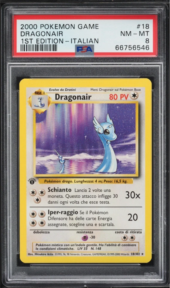 Italian Dragonair 1st Edition Base Set 18/102 2000 Pokemon Game Card PSA 8 - Image 1 of 2